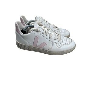Veja Womens Size 8 White Mesh Toe Pink Detail Sneakers Shoes Leather